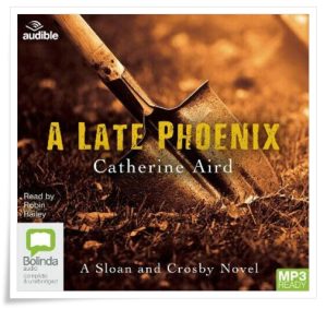 Book cover: “A Late Phoenix” by Catherine Aird (Doubleday, 1970); audiobook read by Robin Bailey (Bolinda, 2014)