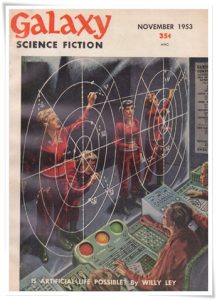 Magazine cover: Galaxy Science Fiction (November, 1953); UK No. 13 (April 1954); review of “Keep Your Shape” by Robert Sheckley, pp. 4-20.